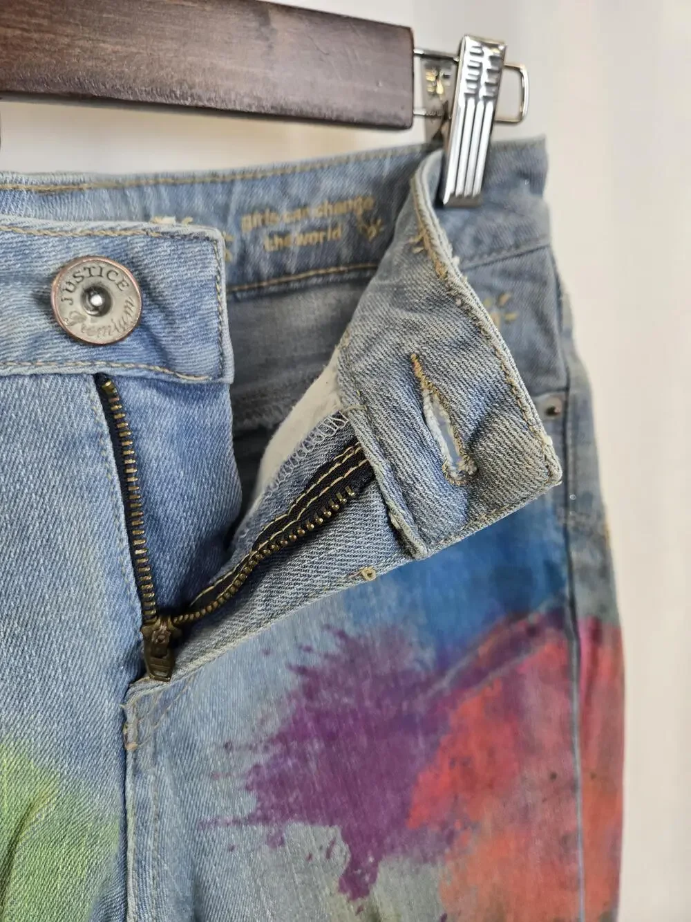 Justice Premium Jeans Girls 14R Blue Multicolor Tie Dye Skinny Simply Low Denim